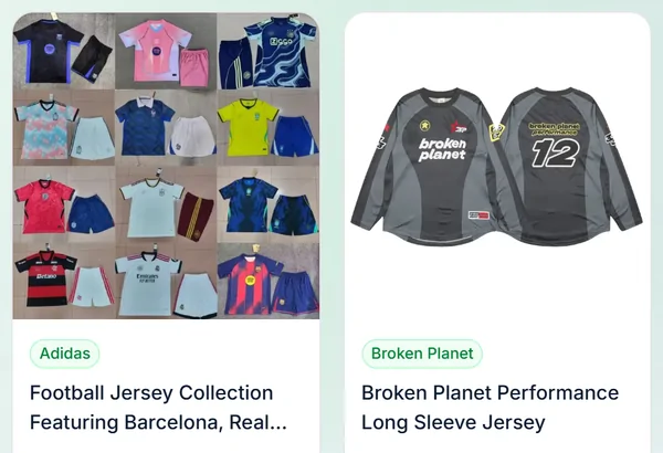 Maglie sportive: due schede prodotto prese dalla vetrina
