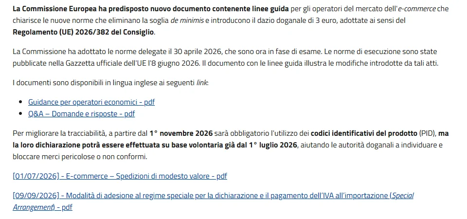Pagina ADM: linee guida della Commissione, codici identificativi del prodotto obbligatori dal 1 novembre 2026, elenco degli avvisi