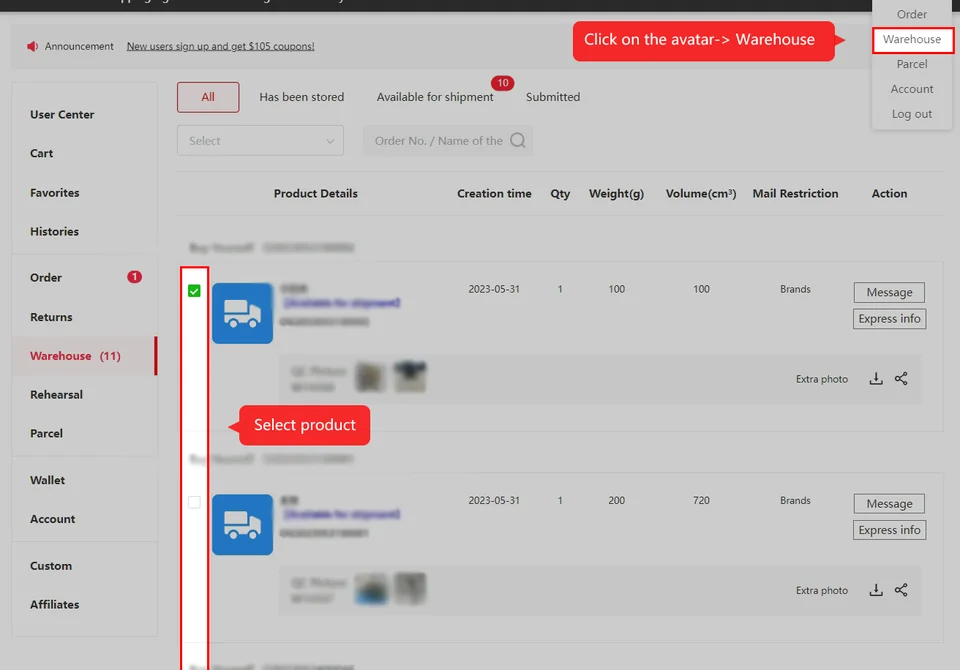 Tutorial ufficiale: lista del magazzino con data, quantità, peso in grammi, volume e restrizioni di spedizione