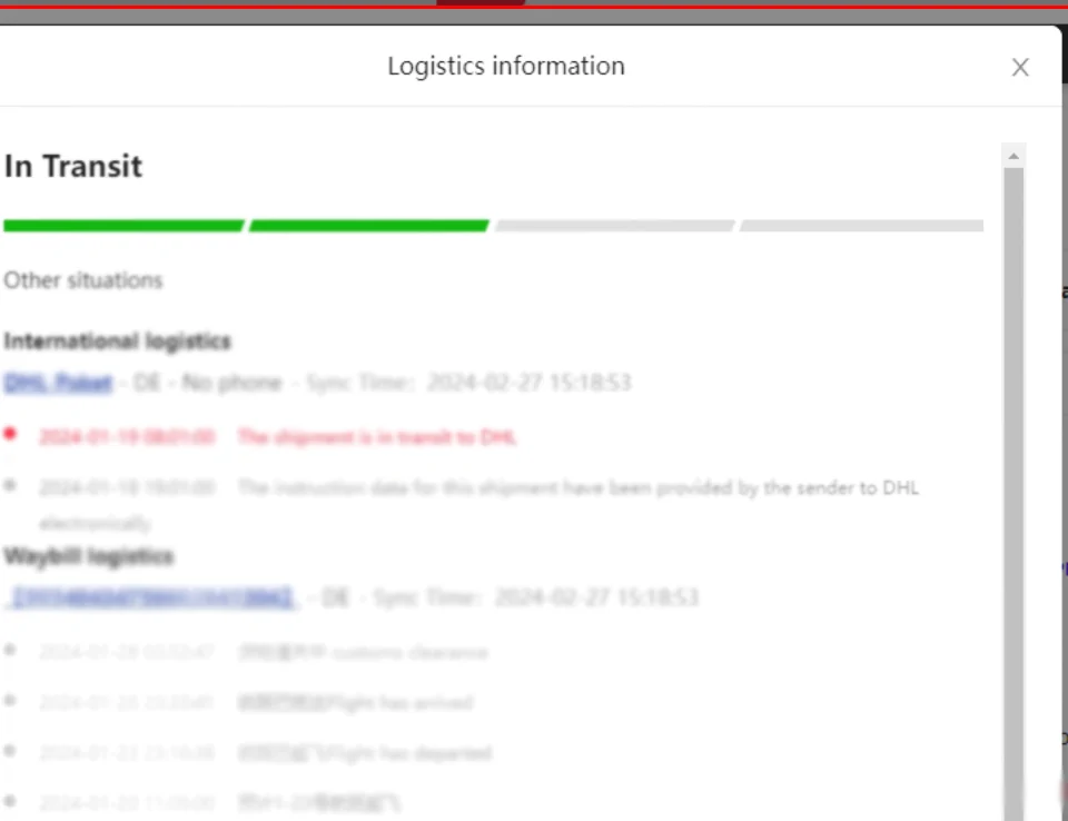 Tutorial ufficiale: finestra di tracciamento con stato In Transit e logistica internazionale DHL Paket